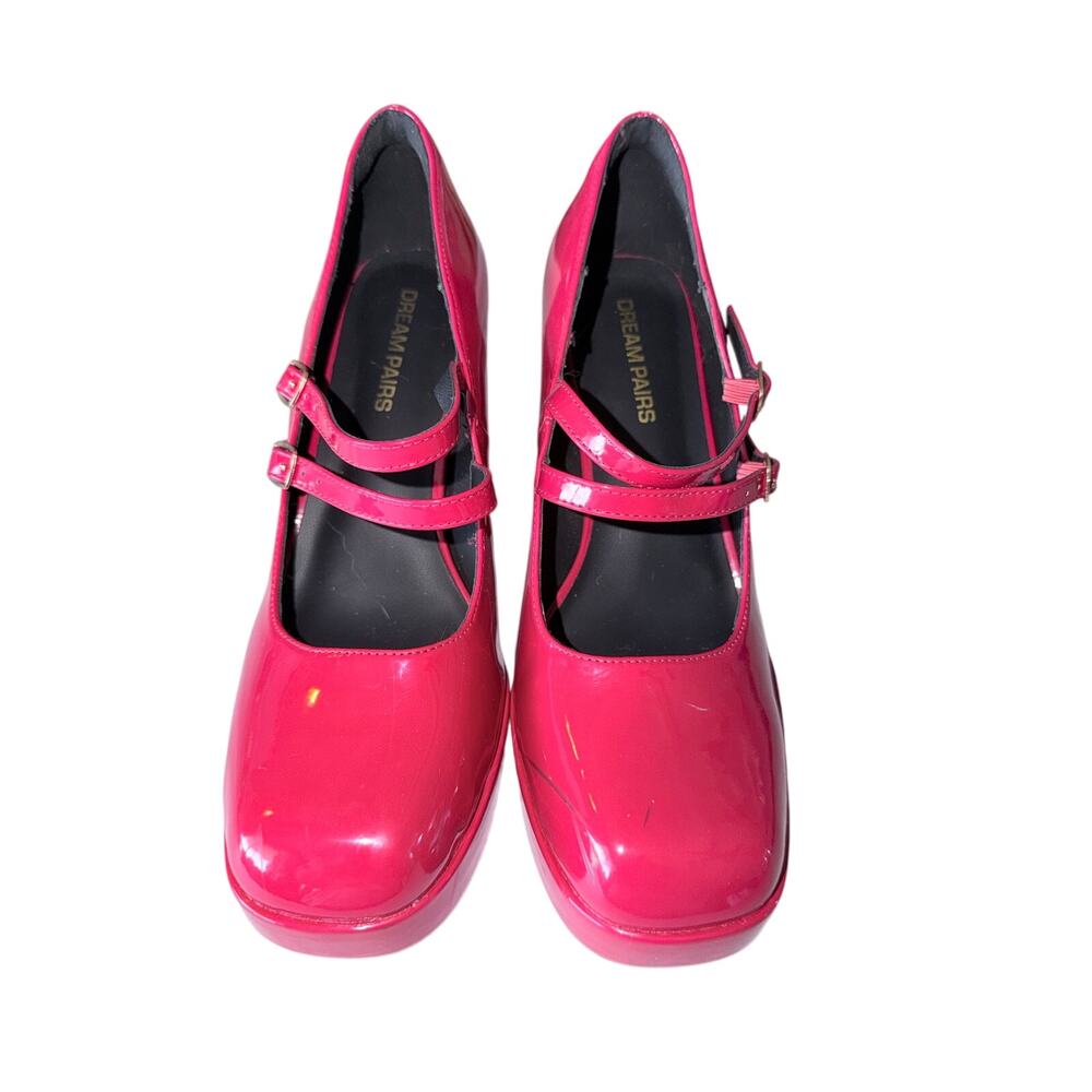 Dream pairs red patent block heel pumps double strap Maryjane shoes Dorothy 10 - Picture 2 of 8